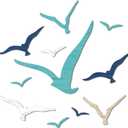 Wesiti 11 Pcs Wooden Seagull Wall Decor Nautical Theme Beach Coastal Art Adhesive Seagull Sea Birds Wall Decor Sculpture Vintage Ornaments for Home Bathroom(Brown Blue White)