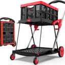 Collapsible Shopping Cart with Wheels, 200 lbs Capacity Grocery Cart on Wheels with Storage Crate, Platform Hand Truck with Foot Brake, Red