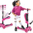 Hurtle 3-Wheeled Scooter for Kids - Wheel LED Lights, Adjustable Lean-to-Steer Handlebar, and Foldable Seat - Sit or Stand Ride with Brake for Boys and Girls Ages 1-14 Years Old (Pink)