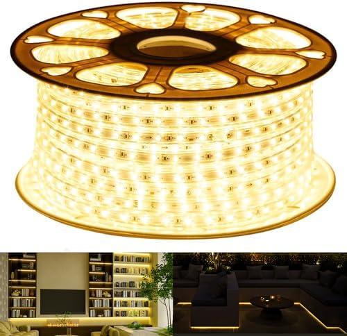 GUOTONG 110V Led Strip Light Led Rope Lights Outdoor Indoor Use 3000K Warm White Waterproof Flexible Cuttable Connectable 131.2ft 40m 110V 2 Wire Ideal for Backyards Christmas Decorative Lighting