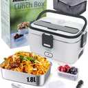 Buddew Electric Lunch Box 80W Food Heater 1.8L Large Capacity Heated Lunch Box 3 in 1 12V/24V/110V Portable Lunch Warmer for Car/Truck/Home/Office with Carry Bag and Fork and Spoon (Gray)