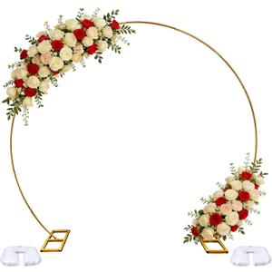 8FT Gold Round Backdrop Stand Large Circle Metal Floral Balloon Frame Wedding Arch Stand for Wedding, Birthday Party, Baby Shower, Graduation, Anniversary, Candy Tables Celebration