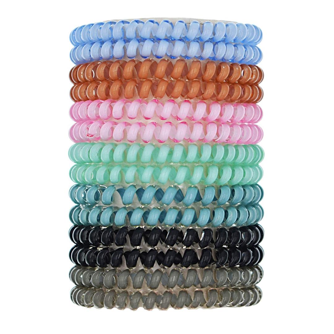 Candy Color Coil Hair Elastics, 14 Pcs Multicolor Medium Telephone Cord Plastic Hair Ties (7 Colors)