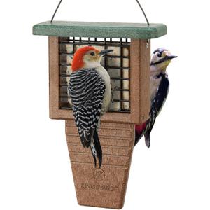 Kingsyard Recycled Plastic Suet Feeder, Tail Prop Suet Feeder for Outside Hanging, Sturdy & Durable, Great for Woodpecker & Clinging Birds, Green