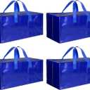 HealSmart 4 Pack Extra Large Moving Bags with Carrying Handles & Zippers, Heavy-Duty Storage Tote Moving Boxes for Dorm Room, Blue