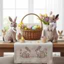 Rattan Effect Resin Easter Bunny Figurines Decor 2 PCS Wicker Looking Rabbit Decorations with Bow for Spring Table Centerpieces Indoor Farmhouse Home Decor(Small Rattan)