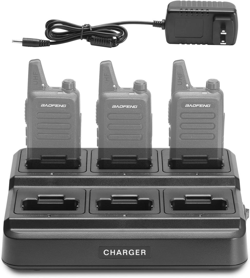 BAOFENG Six-Way Charger for RT22 T22, Multi-Unit Charging Station Base for BAOFENG T22, Retevis RT22 RT22S RB19 RB19P RB39 RB39P Walkie Talkie, Rapid Charger, Black