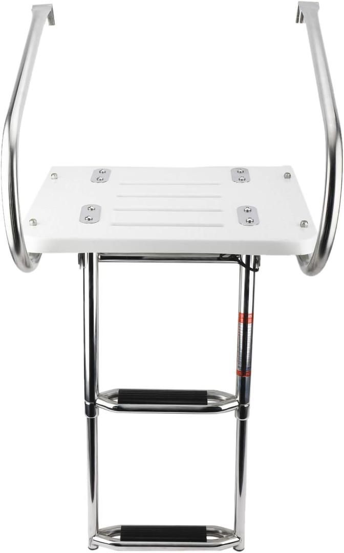 NovelBee 2 Step Universal Inboard Swim Fiberglass Platform Fold Down Ladder with Extra Wide Step and Two Handrails,Under Slide Mount Telescopic Boat Ladder with Mounting Hardware