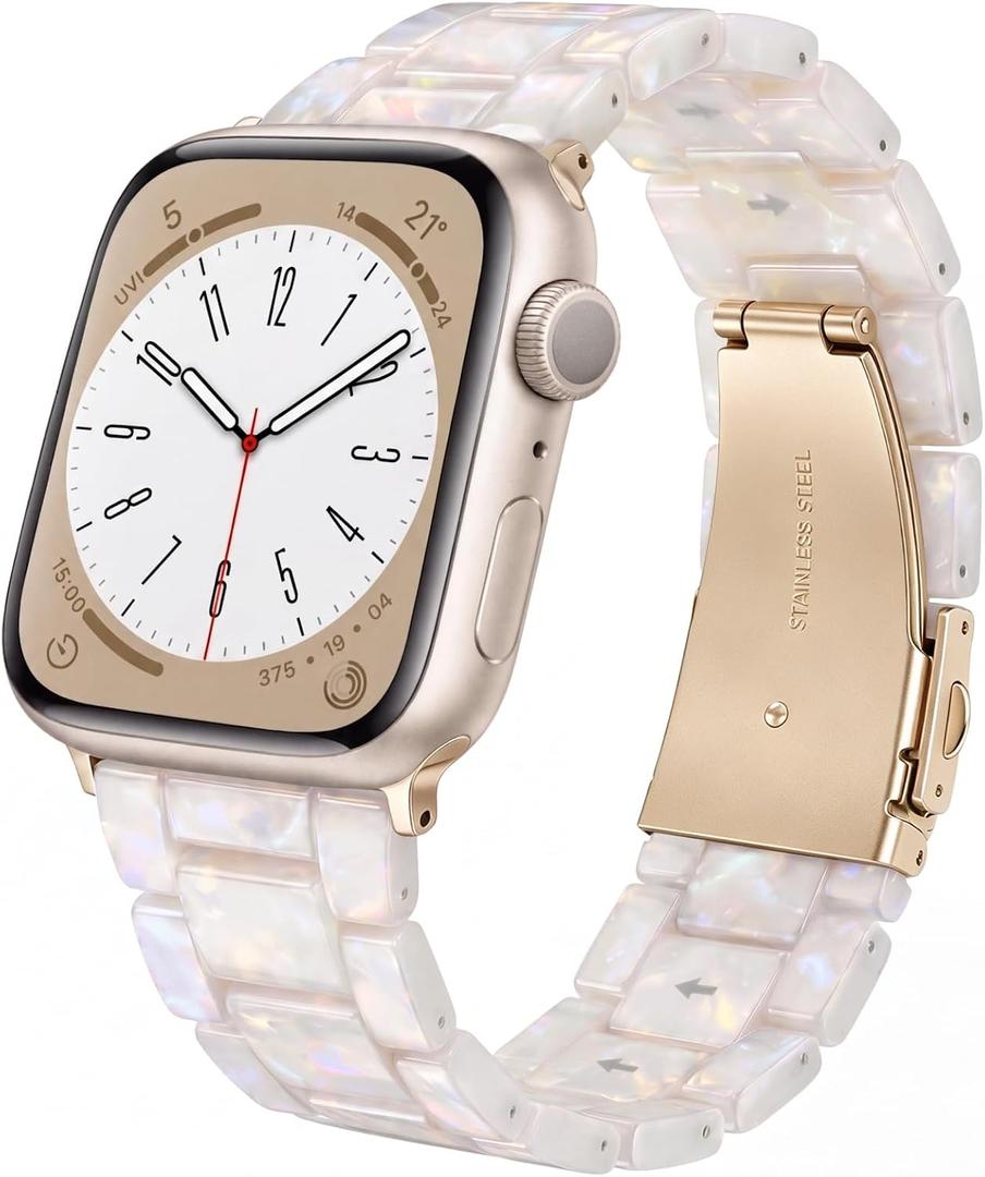 V-MORO Resin Bands Compatible with Apple Watch Band,41mm/40mm/38mm/42mm
Fashion Lightweight Strap for iWatch Series 12/11/10/9/8/7/6/5/4/3/2/1,Women Jewelry Dressy Bracelet Adjustable,Ivory White