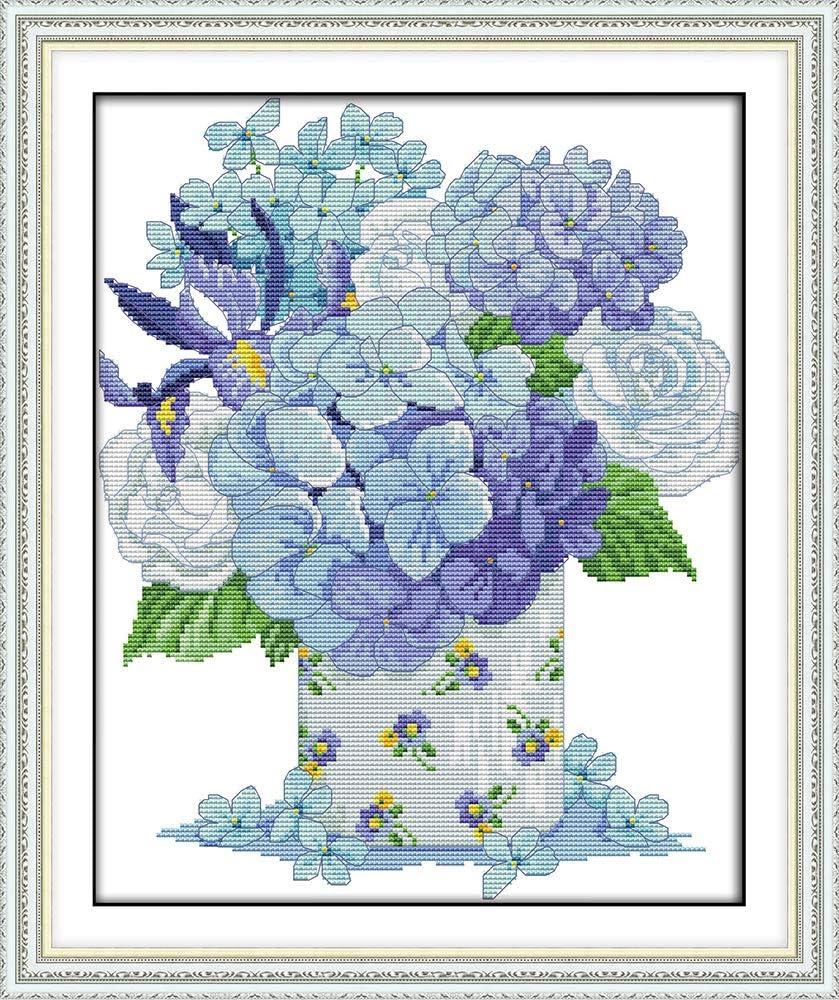 Howie's Needlepoint Cross Stitch Kits, 14CT Pre-Printed Pattern Needlepoint Kits, Full Range of Stamped Starter Kits(Blue Pincushion,12.60 x 15.2 inch)