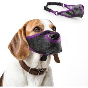 Purple Soft Dog Muzzle - Breathable Air Mesh, Allows Panting & Drinking - Adjustable Strap for Small Dogs