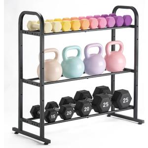 3-Tier Adjustable Dumbbell Rack, Holds 450 Lbs Total, Multi-Purpose Storage Stand for Dumbbells, Kettlebells&Weight Plates - Space Saving Home Gym Organize