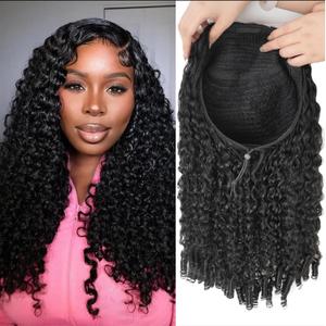 Burmese Curly Half Wigs Human Hair 250% Density Curly 3 In 1 Half Wigs With Drawstring for Women Water Wave Glueless Wig Human Hair with Spiral End (Half Wig, 26inch)