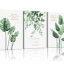 EHNTNNMA 3 Pcs Of Green Palm Leaf Canvas Wall Art High-Definition Plant Inspirational Posters Images Minimalist Natural Plant Prints For Living Room Bedroom Bathroom Office 12 X 16 Inch Framed