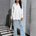 Blooming Jelly Women's Sweater Long Sleeve Quarter Zip Pullover Casual Loose Fit Cable Knit Tops (White, XL)