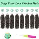 Deep Faux Locs Crochet Hair 12 Inch 8 Packs Goddess Locs Crochet Hair 4# Soft Loc Faux Loc Crochet Braids with Curly Ends Prelooped Deep Wave Croceht Braids for Black Women(Coffee Brown)
