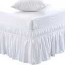MEILA Wrap Around Elastic Bed Skirt for Queen & King Beds, 16" Drop, White | Three-Side Adjustable Elastic Dust Ruffle, Ruffled Polyester Fabric, Easy to Install, Fade Resistant & Machine Washable, Size: Queen/King-16" Drop