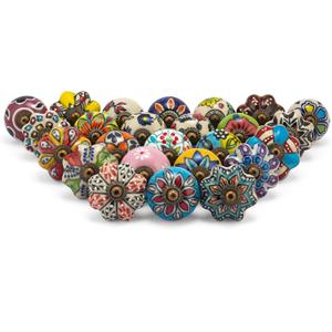 Knobs for Dresser Drawers - Assorted Multicolor Countryside Cabinet Door Pull Handles for Kitchen Wardrobes Boho Home Interior Decor - Pack of 25