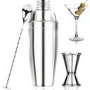 Ohtomber 24OZ Cocktail Shaker Set - Cocktail Bar Martini Drink Shaker Set with Strainer, Stainless Steel Bartender Kit Drink Mixer with Jigger, Mixing Spoon, Bar Accessories for Beginners (Silver)