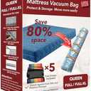 Queen/Full/Full-XL Mattress Vacuum Bag for Moving and Storage, Vacuum Seal Compression Bag for Queen and Full Size Mattresses, Heavy Duty Mattress Bag for Storage, with Sealing Clip and 5 Straps