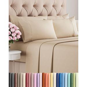 King 6 Piece Sheet Set - Comfy, Breathable & Cooling - Soft Hotel Luxury Bedding for Women, Men, Kids, Teens & Children - 1 Flat & 1 Fitted Sheet & 4 Pillowcases w/ Deep Pockets - Wrinkle Free - Cream