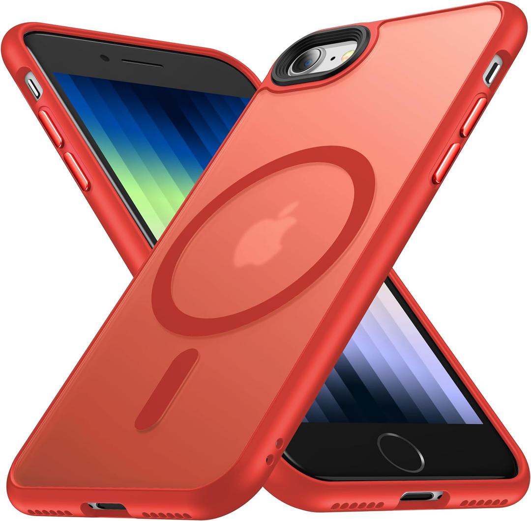 [NO.1 Magnetic for iPhone SE 2022/SE 2020/8 Case with MagSafe [Translucent Matte][Anti-Fingerprint][Military Shockproof] Slim Hard Case with Silicone for iPhone SE 2nd/3rd Generation Case,Red