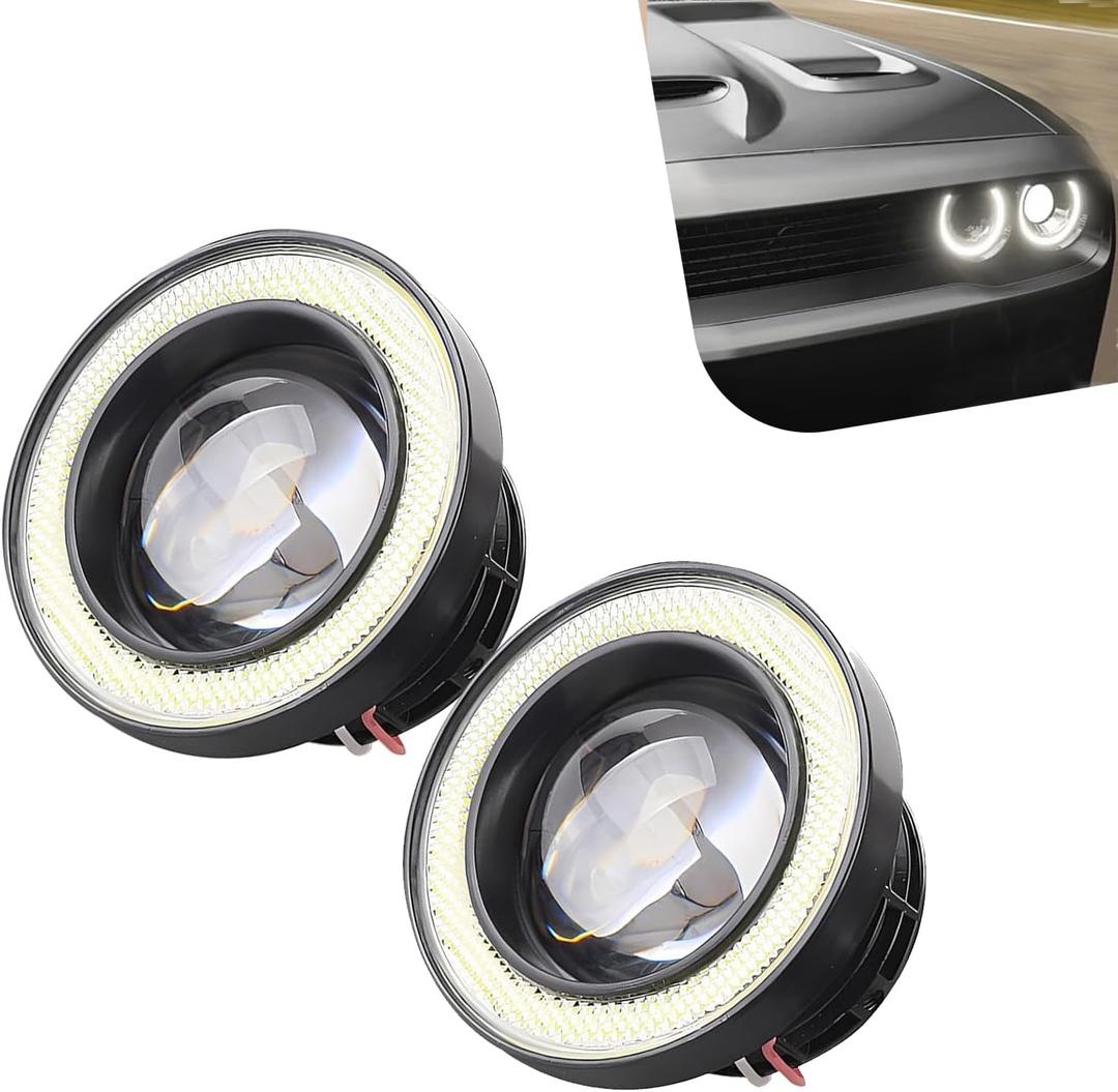 2 PCS Angel Eye Halo Fog Lights for Cars, COB Super Bright LED Round Fog Lights, 3" Waterproof Fisheye Lighting Assembly, Universal for Most Cars, Trucks, SUVs(White)