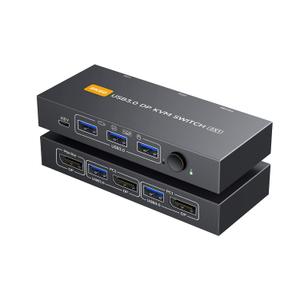 Displayport KVM Switch 1 Monitors 2 Computers 4K@144Hz USB3.0 KVM Switch for 2 Computers Share 1 Monitors and 4 USB Devices Support Extended/Copy Mode with Desktop Controller