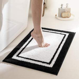 GRANNY SAYS Microfiber Bathroom Rugs Non Slip Washable, Water Absorbent Bathroom Mats for Tub Non Slip, Soft Bath Mats for Floor & Shower, Bath Rug, 16" x 24", Black Bath Rug