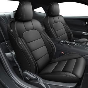 AOMSAZTO Seat Covers for Ford Mustang Coupe 2015 2016 2017 2018 2019 2020 2021 2022 2023 2024 2025 2026, Custom Fit Full Set Faux Leather Black