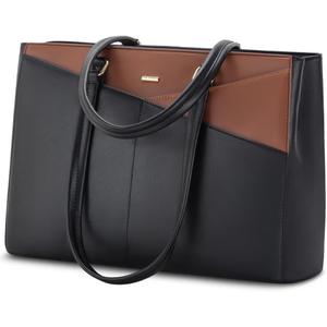 LOVEVOOK Laptop Tote Bag for Women, Office Work Bag Briefcase fit for 15.6 inch Laptop, Large Capacity Teacher Computer Bag Handbag Black/Brown