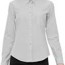 Button Up Shirt Women Long Sleeve Oxford Shirt Classic-Fit Cotton Work Blouse Wrinkle Resistant (Gray, XXL)