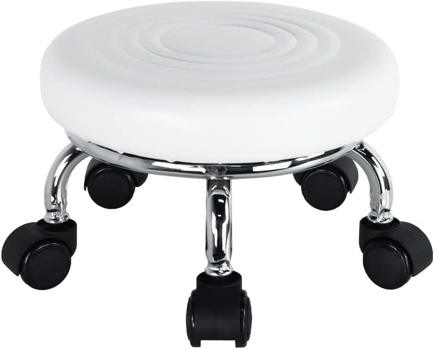 WKWKER Modern Roller Seat PU Leather Foot Stool Low Round Rolling Stool 360 Step Stool Swivel Small Seat with Universal Wheels for Home Office Garage Shop Fitness Sport H8.4"