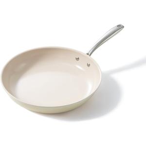Redchef Nonstick Frying Pan Skillet, Ceramic Non-Stick Saute Pans, 11 inch Cooking Fry Pan with Stay Cool Handle, All Stovetops (Gas, Electric & Induction), Dishwasher/Oven Safe, PFAS-Free, Non Toxic (Beige White)