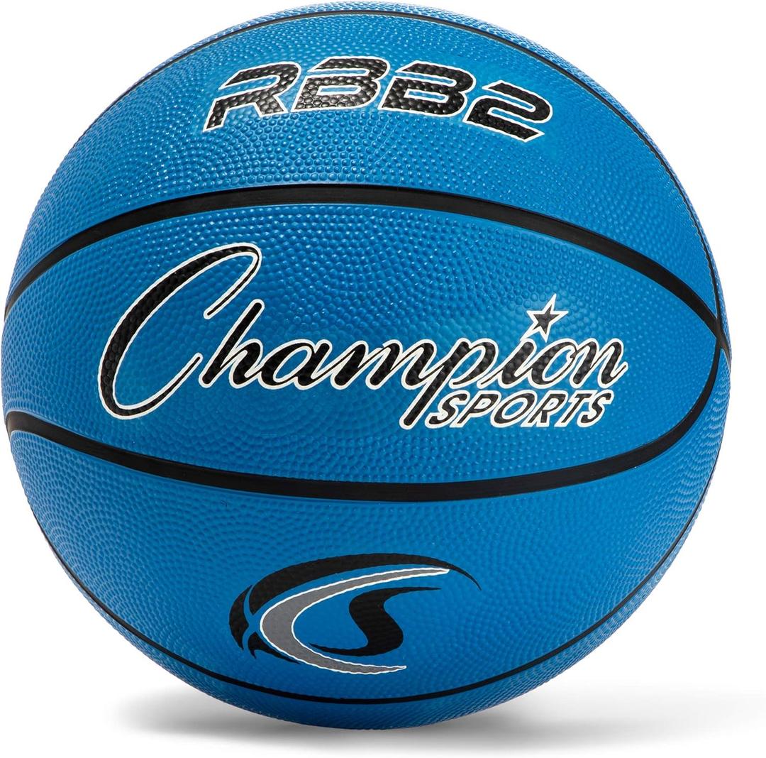 Champion Sports Rubber Basketballs Durable Indoor & Outdoor Training & Recreational Game Balls, Style: Junior (Size 5 - 27.5") (Blue)