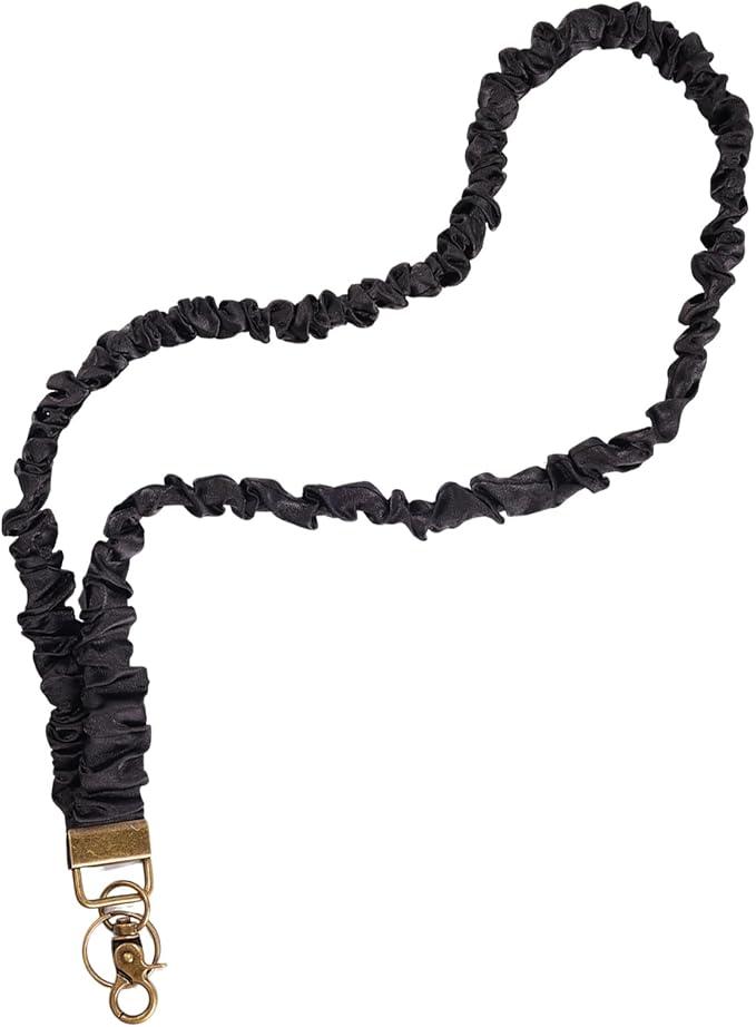 Scrunchie Lanyard for ID Badges, Retractable Stretchy Lanyard with Clip Soft Elastic Keychain Card Holder for Teachers Nurses Doctor (Black)