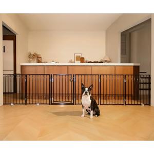 BFNN Metal Free Standing Dog Gate, 120" Extra Wide Foldable Pet Gate with Walk-Thru Door, Double-Locking Puppy Fence for Doorways, Stairs, Hallways, No Drill Heavy Duty Barrier for Dogs