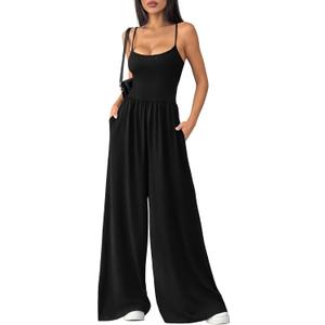 PRETTYGARDEN Jumpsuits for Women Summer 2026 Sleeveless Wide Leg Date Night Rompers Beach Vacation Cruise One Piece Outfits (Black, XL)