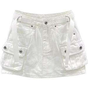 Kinghua Womens Mini Cargo Skirt Low Waist Y2k Short Denim Jean Skirt (Small, White)