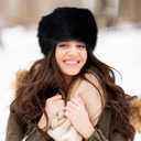 Dikoaina Faux Fur Cossack Russian Style Hat for Ladies Winter Hats for Women (Black, M)