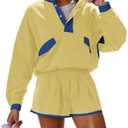 Seetaa Women's Two Piece Short Sets Summer Lounge Sweatsuits Long Sleeve Outfits Travel Tracksuit with Pocket Size, M, Yellow