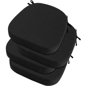 idee-home Outdoor Chair Cushions Set of 4, 19" x 19" x 3" Thick Patio Furniture Outdoor Seat Cushions Waterproof with Ties, Dining Pads (Black)