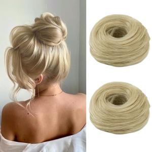 IOVOIMMSL 2PCS Small Cute Messy Bun Hair Piece for Thin Hair Women Mini Synthetic Curly Bun Scrunchies Updo Hairpieces Ash Blonde
