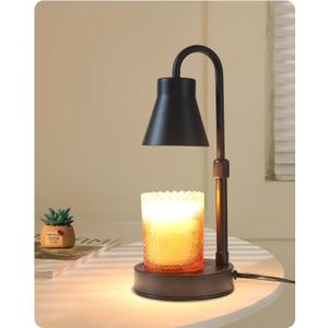 Candle Warmer Lamp with Adjustable Height, Stepless Dimming Function-Home Decor Lamp, Metal Candle Lamp for Jar Candles, No Flame Scented Candle Warmer with 2 Bulbs (Black) (small)