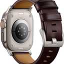 Bandletic Genuine Leather Bands Compatible with Apple Watch Ultra 3 Band for Men Women, Soft Replacement Strap for iWatch 49mm(Ultra 3/2/1),46mm(11/10),45mm(9/8/7),44mm(SE3/SE2/SE/6/5/4),42mm(3/2/1) (Titanium Adapter-Chestnut Brown)