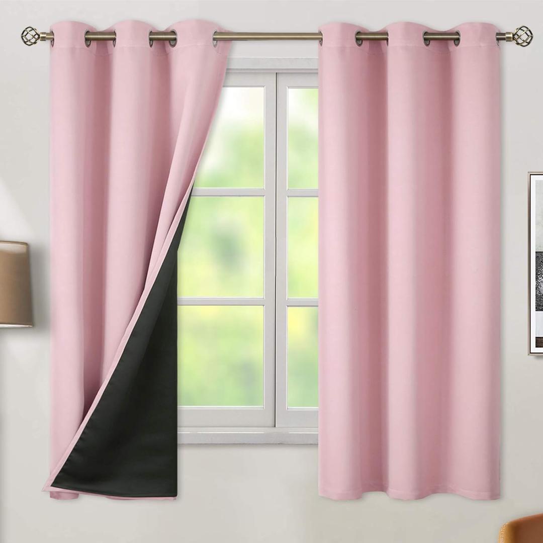 BGment Baby Pink Blackout Curtains for Girls Room 63 Inch Length 2 Panels, Thermal Insulated Full Light Blocking Grommet Noise Cancelling Window Curtains for Nursery Bedroom, 42 Inch Wide Each