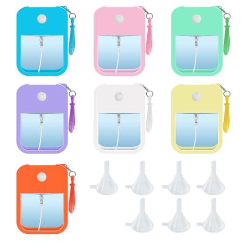YOKAMIRA 7 Pieces Card Spray Bottle, 38ml Mini Card Shape Reusable Sprayer Bottle with Hook and Silicone case Travel-Friendly Empty Bottles for Alcohol, Hand Sanitizer, and Cosmetics