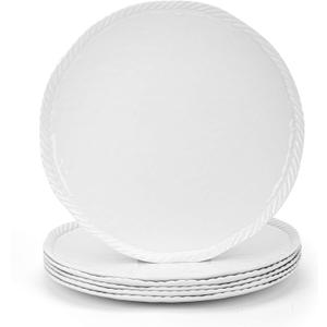 KX-WARE Melamine Plate, 11-inch Dinner Plates with Rope Edge Design, set of 6 White