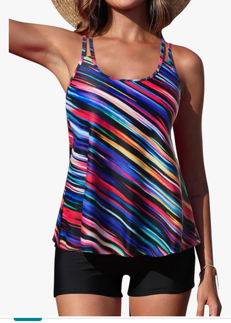 Yonique Womens Two Piece Swimsuits Tankini Top with Boy Shorts Tummy Control Bathing Suits Athletic Swimwear, Size -XL