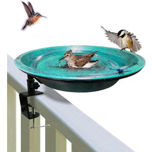 Deck Mounted Bird Bath for Outside, Detachable Birdbath Bowl with Sturdy Clamp, Easy Setup Outdoor Bird Feeder for Garden Patio Lawn Yard Decoration